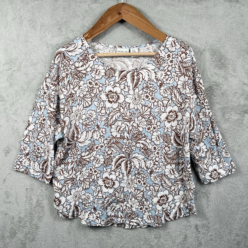 Rachel Zoe Top Womens Plus 2X Floral 100% Cotton 3/4 Sleeve Casual Relaxed Fit